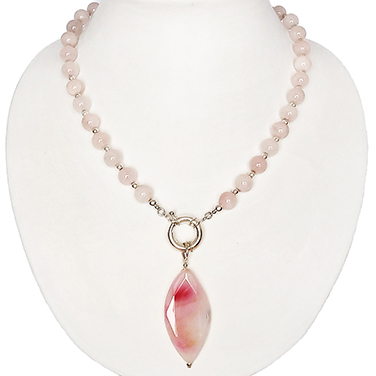 CP051-CD collar cuarzo rosa con dije &aacute;gata rosa