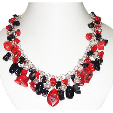 CP121 collar onix negro y coral bamb&uacute;