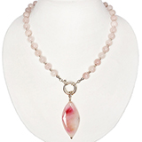 CP051-CD collar cuarzo rosa con dije &aacute;gata rosa